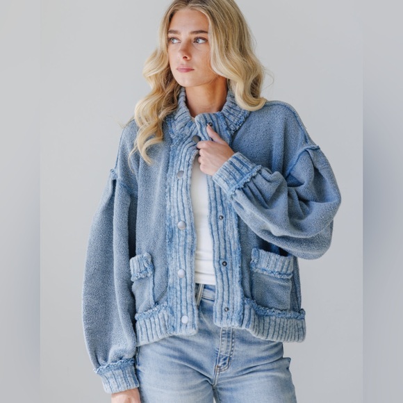 Free People We The Free Cute In This Cardi Dusty Blue - Picture 3 of 11